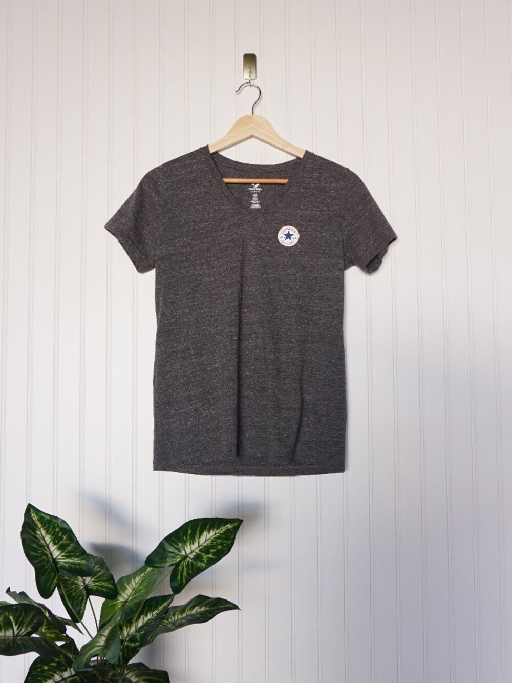 Converse Charcoal Heather V-Neck Tee with Star Patch